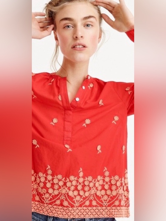 J. Crew Tops - J.Crew | Floral Embroidered Blouse blood orange XXL